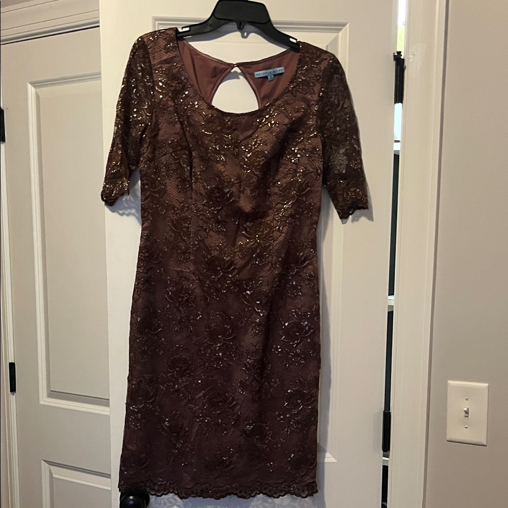 ANTONIO MELANI Chocolate Backless Lace Dress